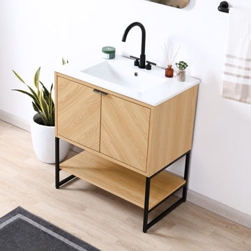 Juhl Chevron-Front Modern Minimalist 2-Shelf Bath Vanity Cabinet Only (Sink Basin Not Included)